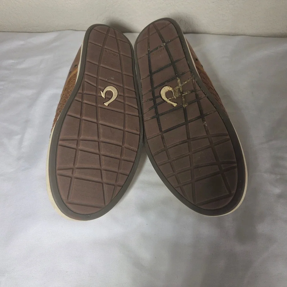 OluKai Kahu Lauhala Mens Fox Leather Woven Slip On Sneakers 10397-FX18 Size 11